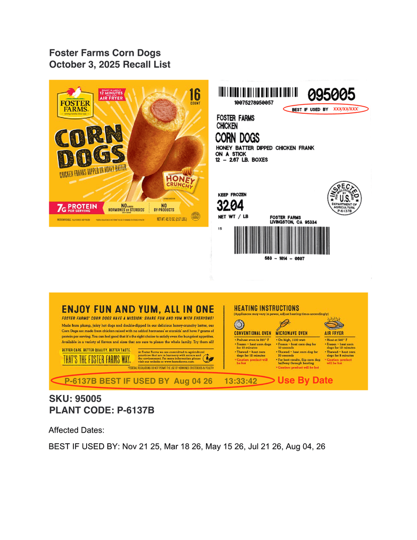 Foster Poultry Farms, LLC Recalls Chicken Corn Dog and Ground Turkey on a Stick Products Due To Possible Extraneous Matter Contamination